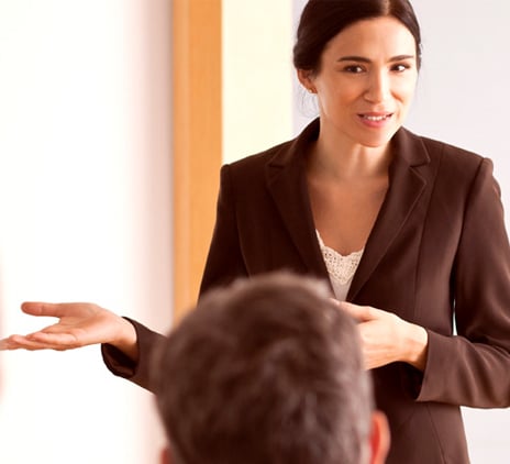 Business woman explains facts